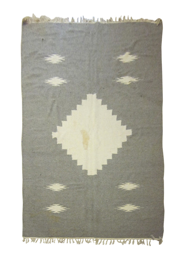 A23719 Native American Rug Navajo Handmade Area Tribal Antique 5'6'' x 8'7'' -6x9- Gray Whites Beige Geometric Design