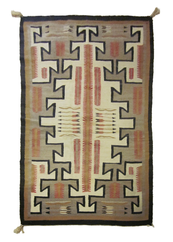 A23721 Native American Rug Navajo Handmade Area Tribal Antique 4'0'' x 6'8'' -4x7- Whites Beige Gray Black Geometric Design
