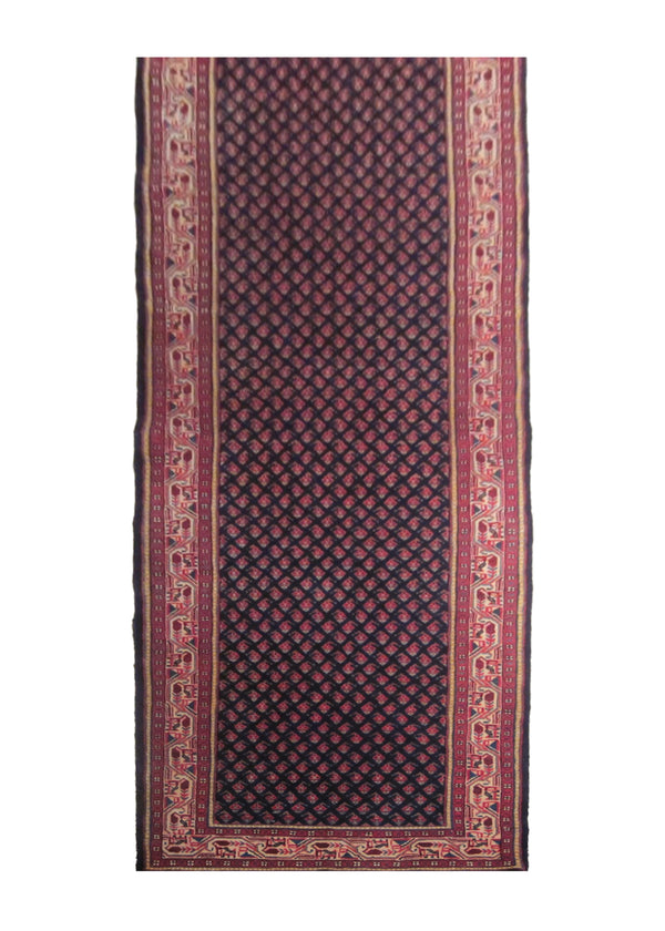A23826 Persian Rug Sarouk Handmade Runner Traditional 3'7'' x 13'7'' -4x14- Blue Red Paisley Boteh Design