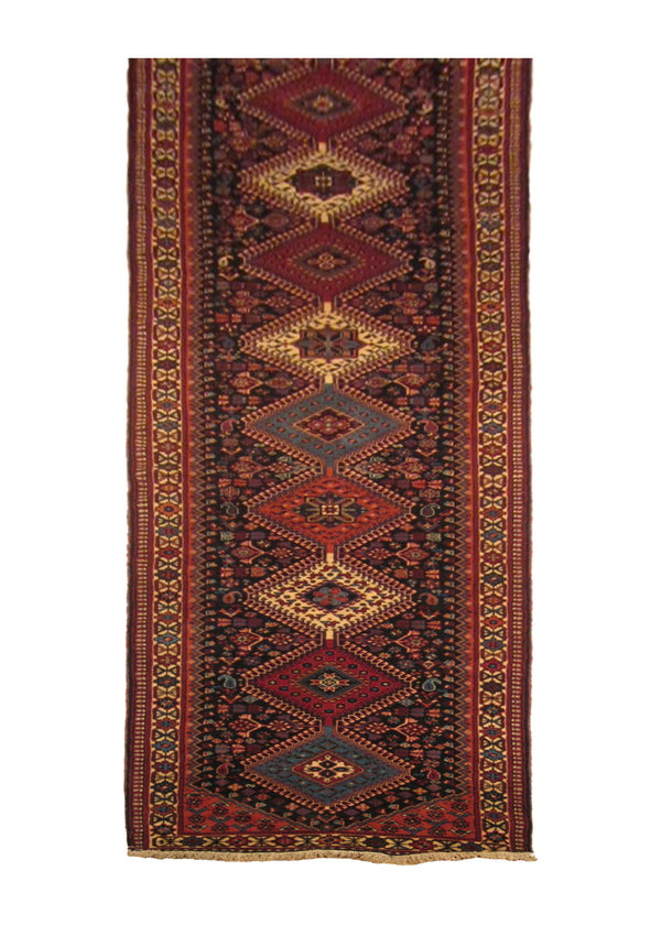 A23847 Persian Rug Yalameh Handmade Runner Tribal 2'10'' x 19'5'' -3x19- Blue Red Geometric Herati Design