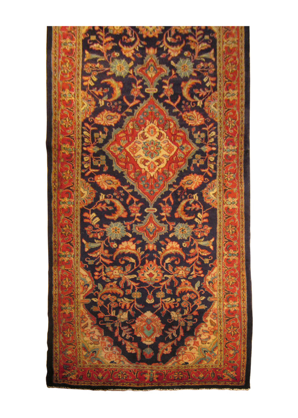 A23866 Persian Rug Azerbaijan Handmade Runner Tribal 3'7'' x 10'3'' -4x10- Blue Red Floral Design