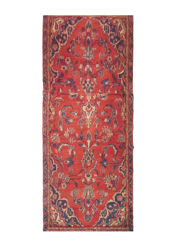 A23872 Persian Rug Hamadan Handmade Runner Tribal 3'1'' x 7'10'' -3x8- Red Blue Floral Design