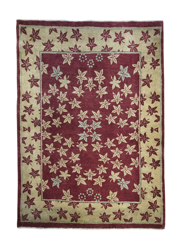 A23873 Persian Rug Mahal Handmade Area Tribal 3'9'' x 5'3'' -4x5- Red Whites Beige Floral Design