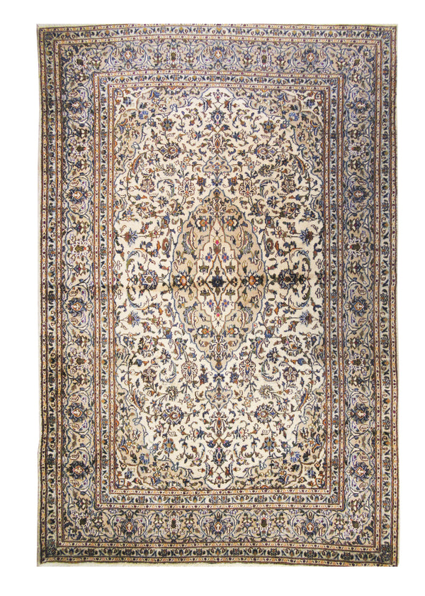 A23898 Persian Rug Kashan Handmade Area Traditional 6'4'' x 9'5'' -6x9- Whites Beige Gray Blue Floral Design