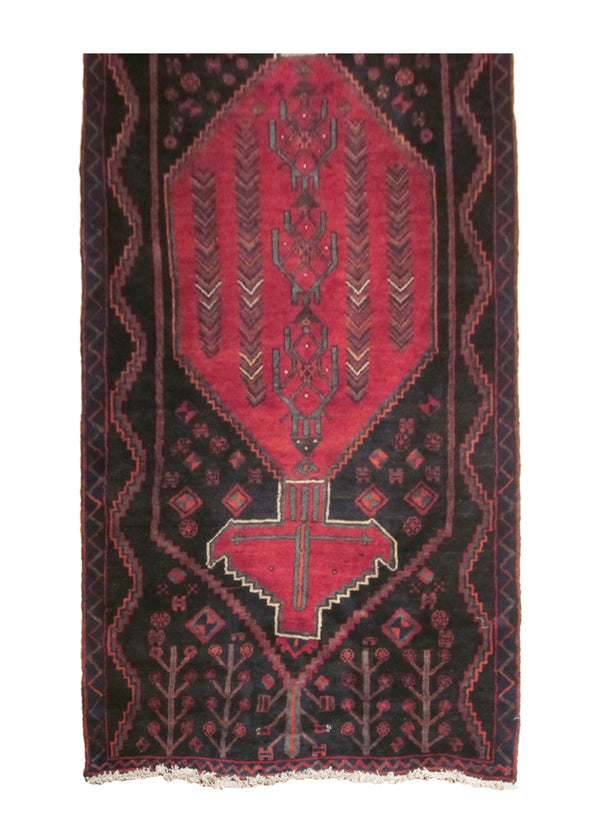 A23920 Persian Rug Azerbaijan Handmade Runner Tribal 3'5'' x 8'7'' -3x9- Red Black Geometric Design