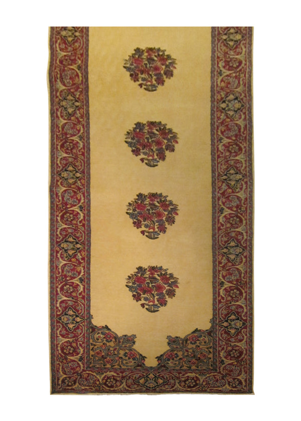 A24663 Persian Rug Kerman Handmade Runner Traditional 3'0'' x 12'0'' -3x12- Whites Beige Red Floral Design