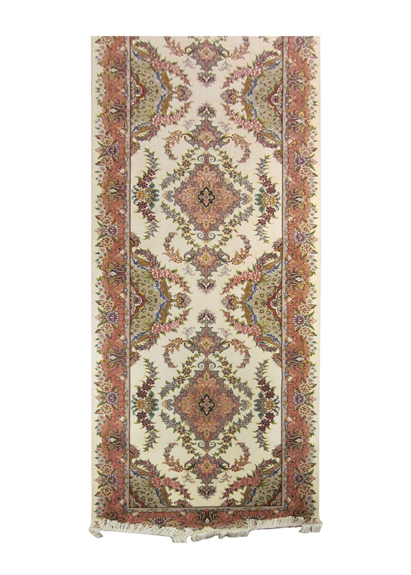 A24672 Persian Rug Tabriz Handmade Runner Traditional 2'11'' x 13'11'' -3x14- Whites Beige Pink Floral Naghsh Design