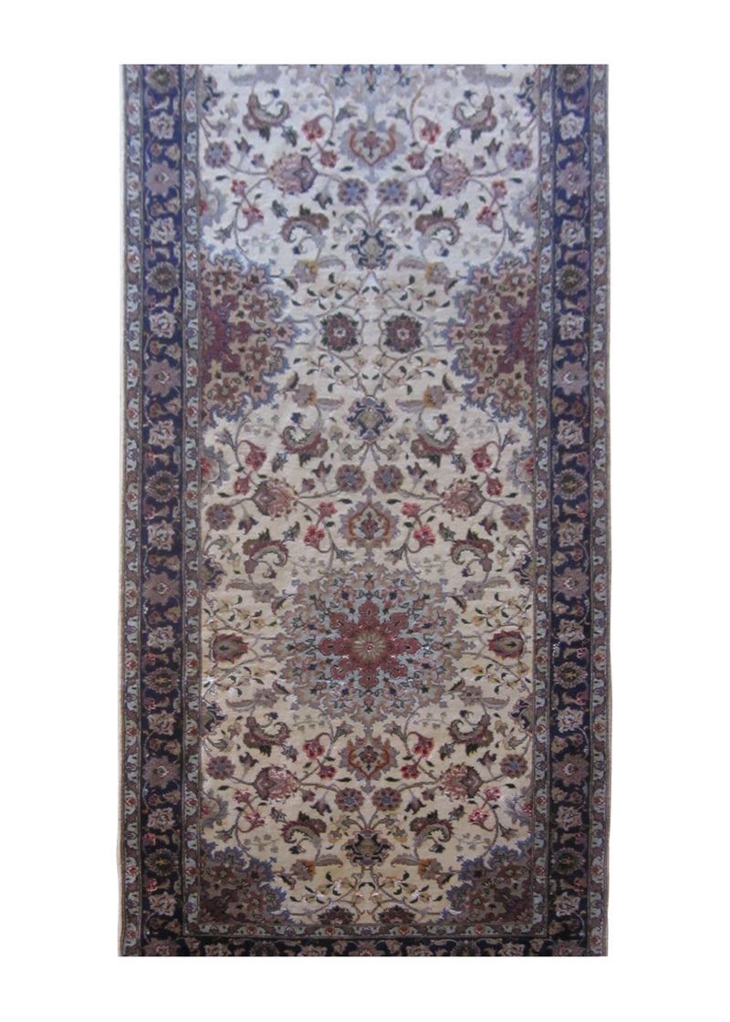 A24811 Persian Rug Tabriz Handmade Runner Traditional 2'10'' x 9'3'' -3x9- Whites Beige Blue Naghsh Floral Design
