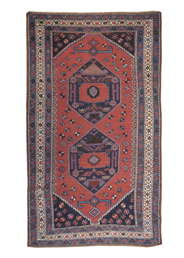 A25085 Persian Rug Malayer Handmade Area Tribal Antique 3'10'' x 7'0'' -4x7- Red Blue Floral Design