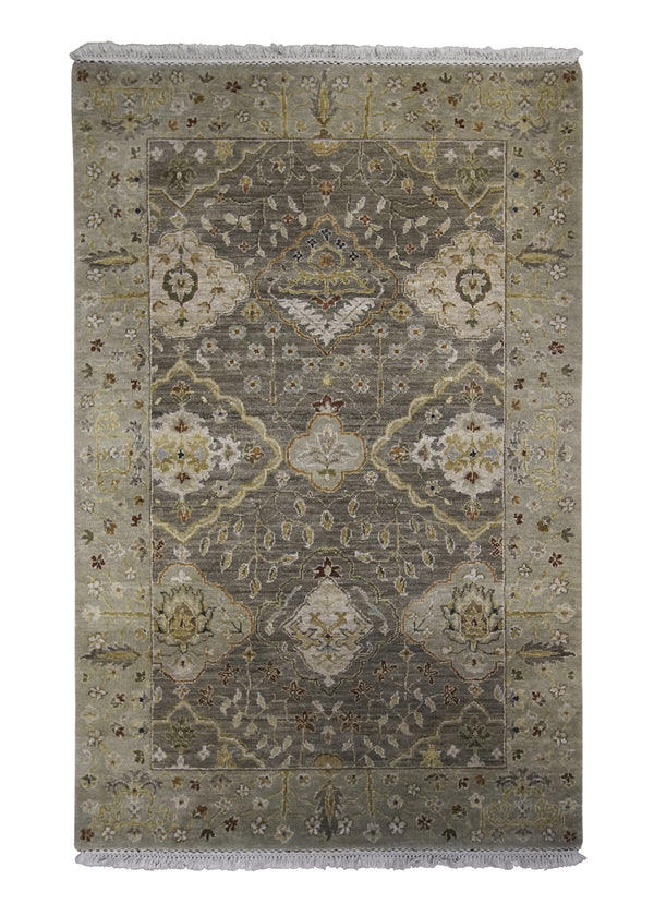 A25121 Oriental Rug Indian Handmade Area Transitional Neutral 3'11'' x 6'0'' -4x6- Gray Tea Washed Floral Design