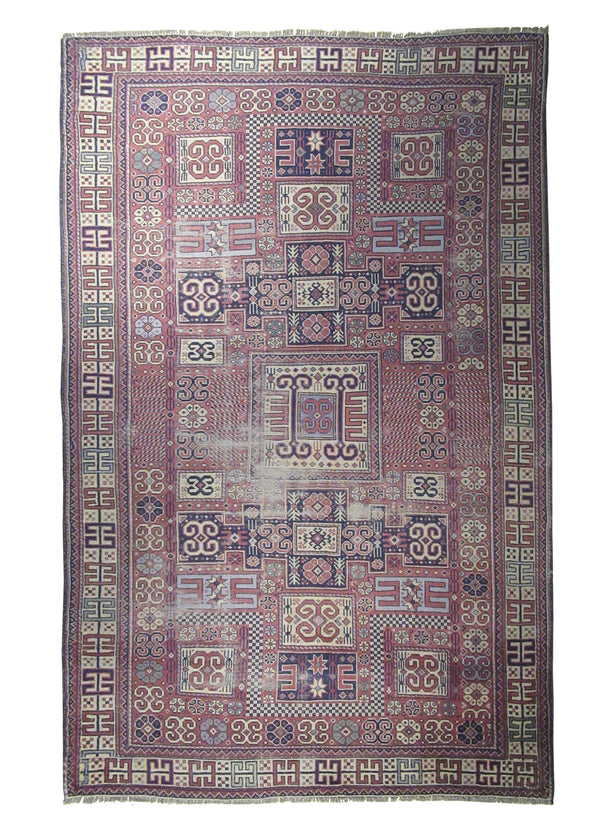 A25185 Oriental Rug Turkish Handmade Area Tribal 6'3'' x 9'1'' -6x9- Red Whites Beige Kazak Geometric Design