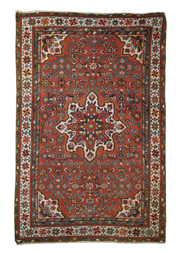 A25206 Persian Rug Hamadan Handmade Area Tribal 3'6'' x 5'4'' -4x5- Red Geometric Design