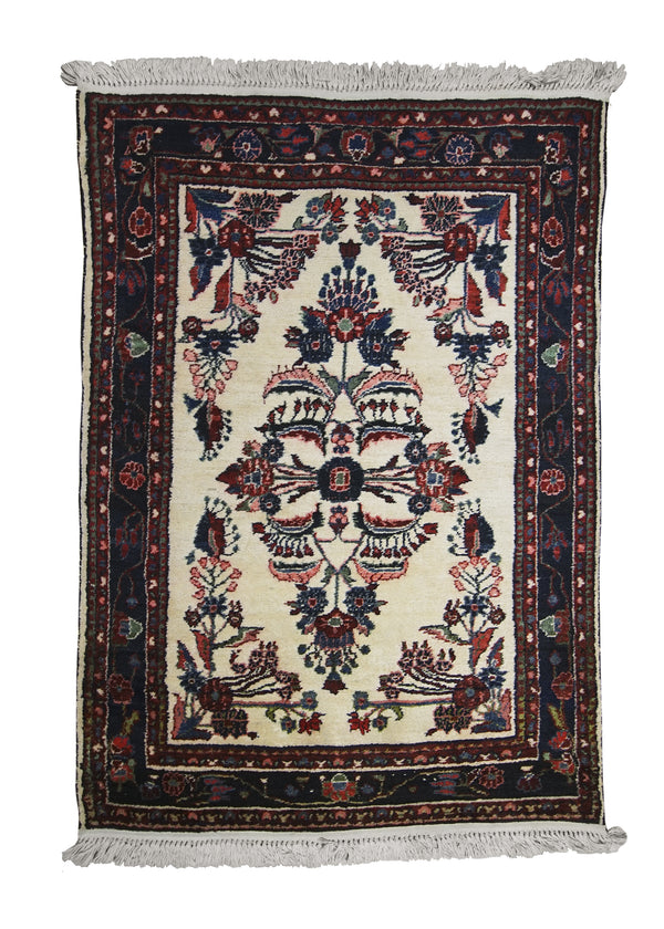 A25274 Persian Rug Hamadan Handmade Area Tribal 3'5'' x 4'9'' -3x5- Whites Beige Blue Floral Design