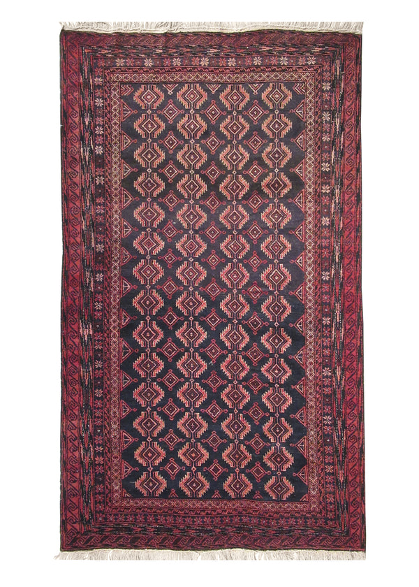 A25407 Oriental Rug Afghan Handmade Area Tribal 3'10'' x 6'5'' -4x6- Red Black Geometric Design