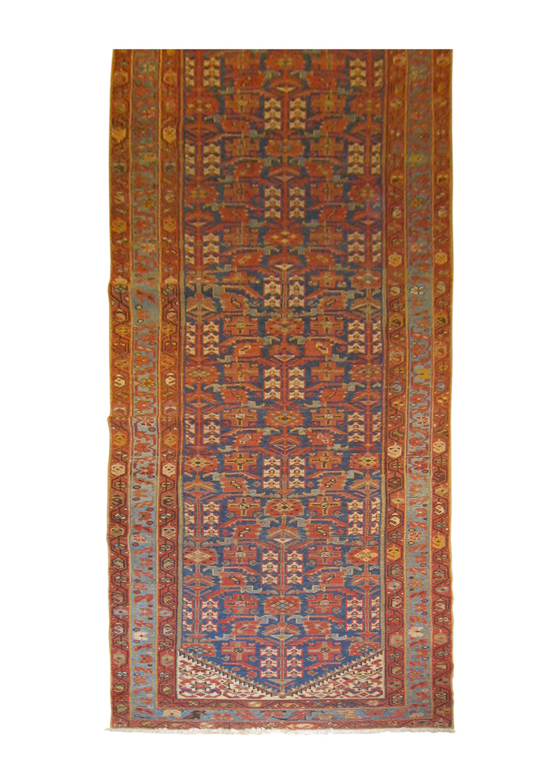 A25460 Persian Rug Malayer Handmade Runner Tribal Antique 3'3'' x 16'7'' -3x17- Blue Red Geometric Design