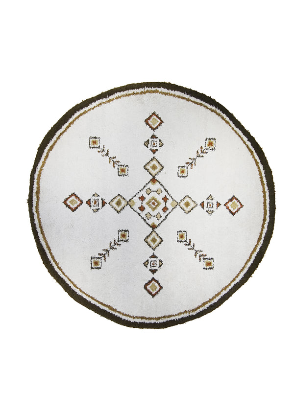 A25515 Oriental Rug Moroccan Handmade Round Tribal Shag 8'0'' x 8'0'' -8x8- Whites Beige Brown Open Geometric Design