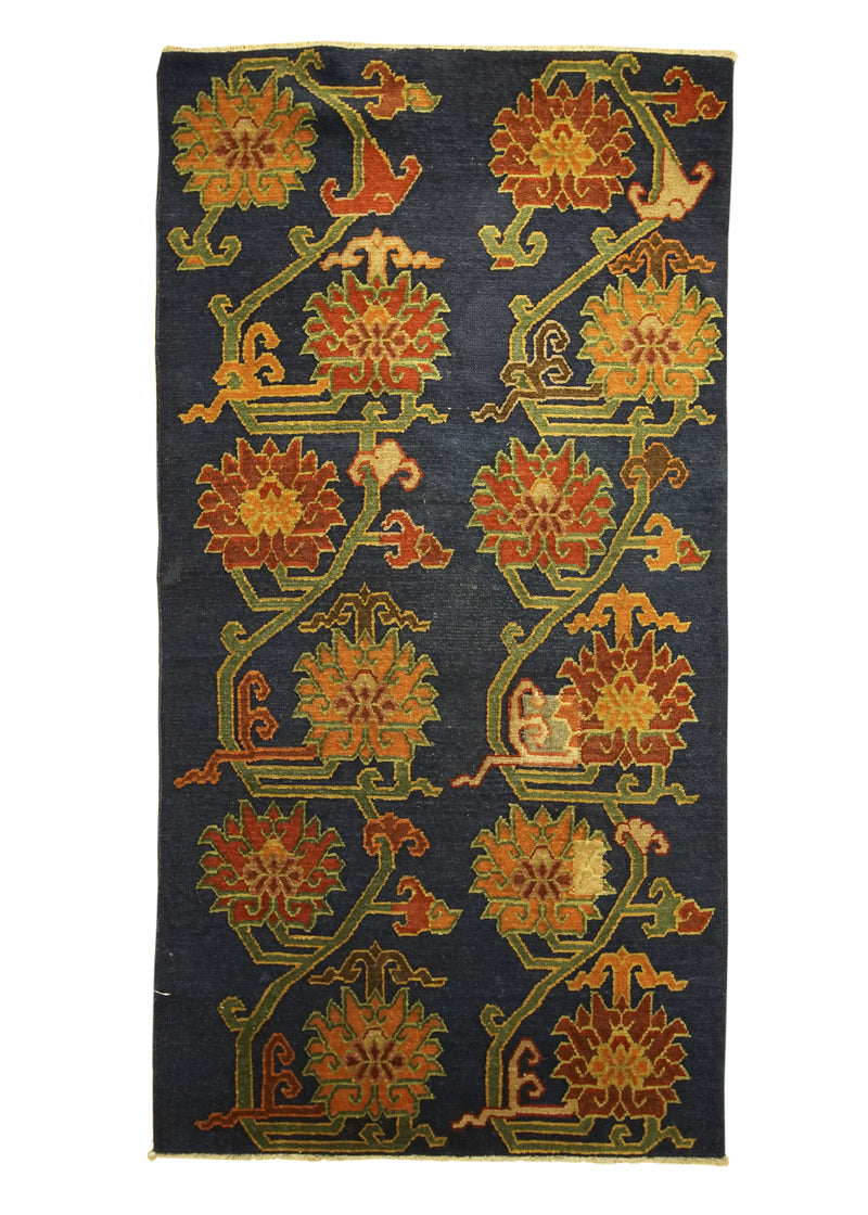 A25543 Oriental Rug Tibetan Handmade Area Traditional Antique 3'0'' x 5'9'' -3x6- Blue Red Floral Design