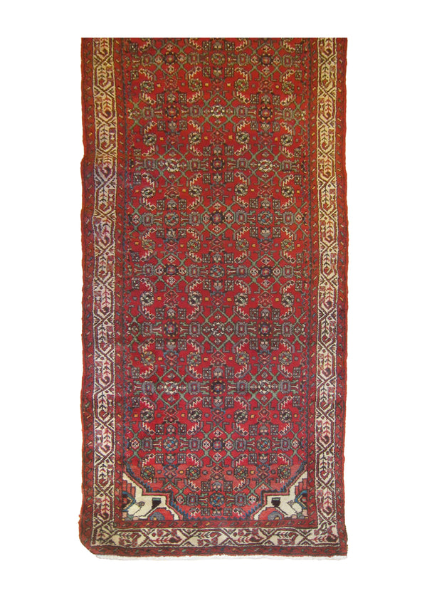 A25596 Persian Rug Hossein Abad Handmade Runner Tribal 3'3'' x 9'10'' -3x10- Red Herati Design