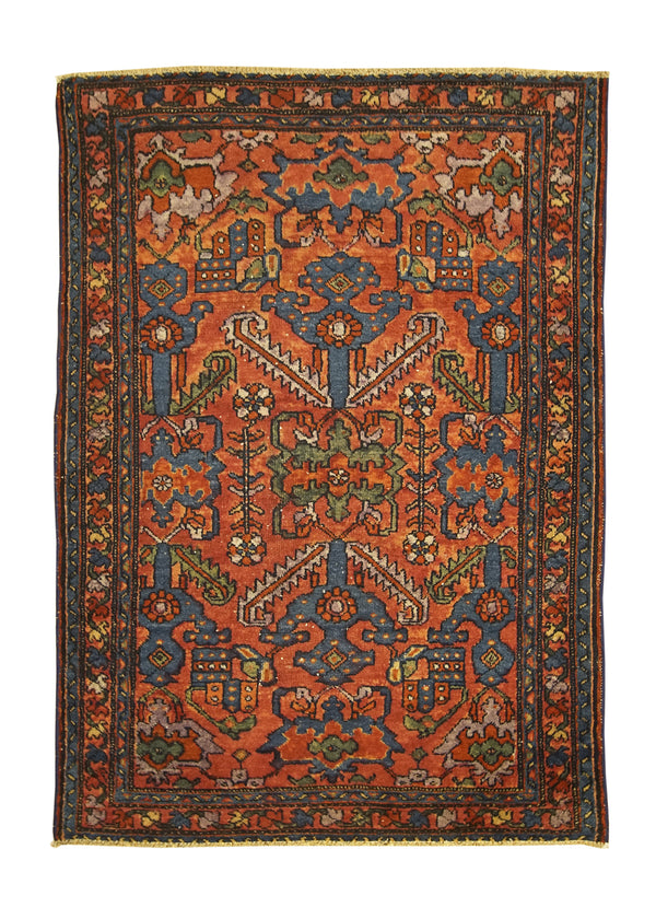 A25618 Persian Rug Lilihan Handmade Area Traditional Antique 3'4'' x 4'8'' -3x5- Red Blue Floral Design