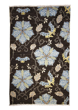 A25821 Oriental Rug Pakistani Handmade Area Transitional 3'0'' x 4'8'' -3x5- Black Blue Antique Washed Floral Design