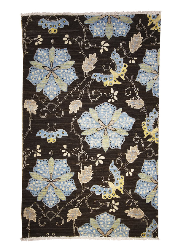 A25821 Oriental Rug Pakistani Handmade Area Transitional 3'0'' x 4'8'' -3x5- Black Blue Antique Washed Floral Design