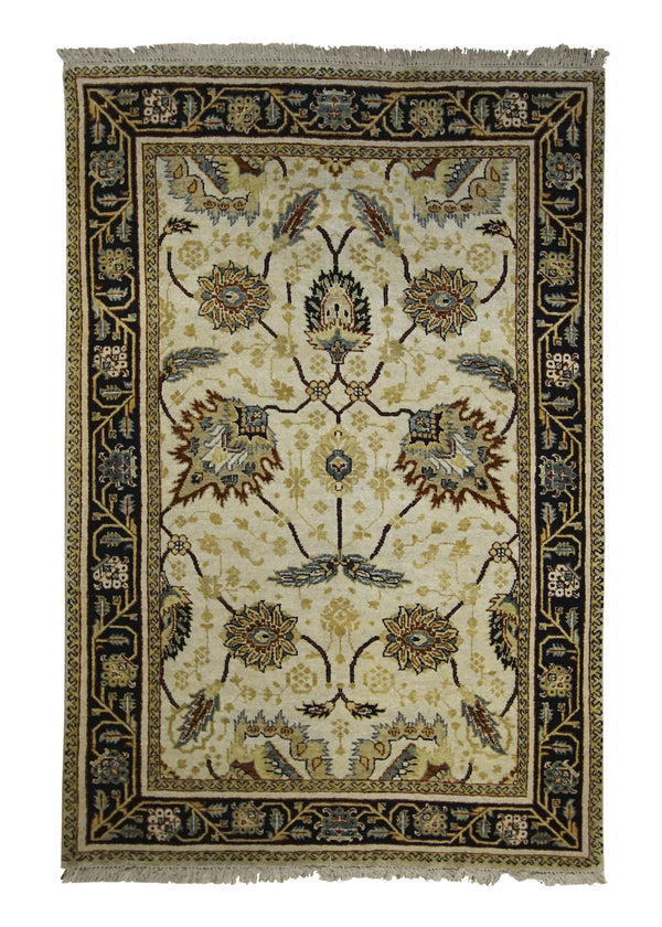 A26079 Oriental Rug Indian Handmade Area Transitional 3'11'' x 5'10'' -4x6- Whites Beige Black Yellow Gold Floral Oushak Design