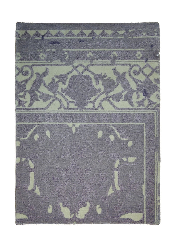 A26217 Oriental Rug Indian Handmade Area Modern 2'1'' x 2'11'' -2x3- Purple Whites Beige Floral Geometric Partition Design
