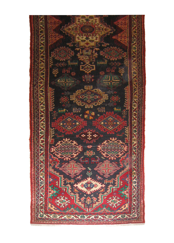 A26306 Persian Rug Hamadan Handmade Runner Tribal 3'4'' x 14'2'' -3x14- Blue Red Geometric Design