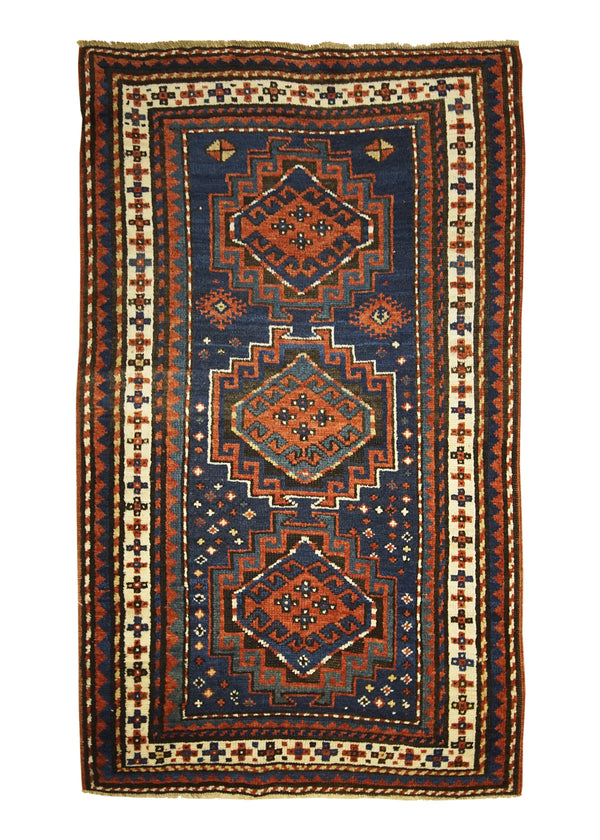 A26455 Caucasian Rug Shirvan Handmade Area Tribal Antique 2'8'' x 4'7'' -3x5- Blue Red Geometric Design