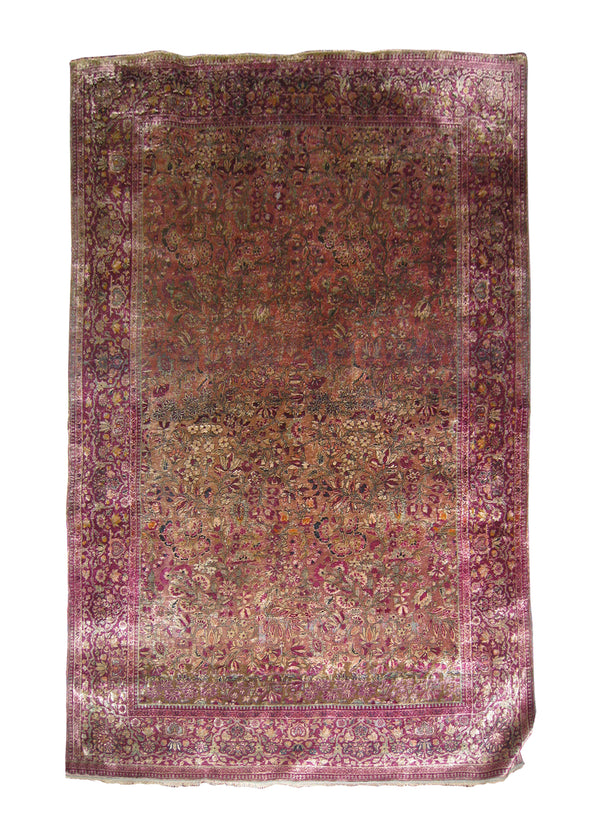 A26494 Persian Rug Mohtasham Kashan Handmade Area Traditional Antique 4'3'' x 6'7'' -4x7- Whites Beige Purple Floral Design