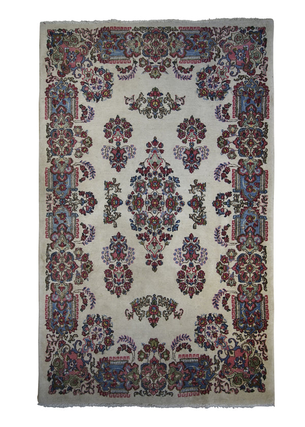 A26557 Persian Rug Kerman Handmade Area Traditional 3'10'' x 6'3'' -4x6- Whites Beige Pink Floral Design