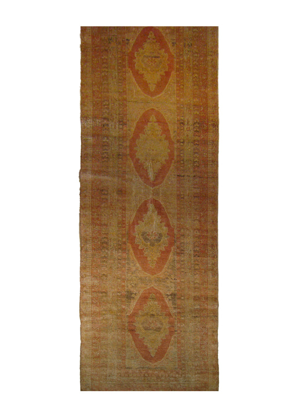 A26599 Oriental Rug Turkish Handmade Runner Tribal Antique 3'3'' x 11'3'' -3x11- Whites Beige Oushak Floral Design