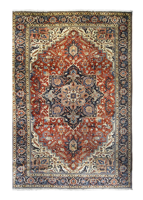 A26625 Persian Rug Heriz Handmade Area Tribal 13'2'' x 19'3'' -13x19- Red Blue Geometric Design
