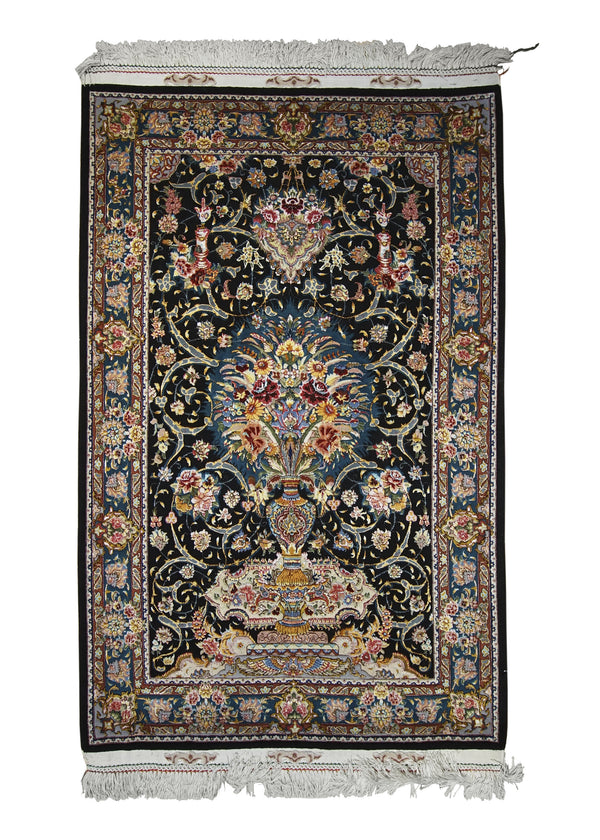 A26707 Persian Rug Tabriz Handmade Area Traditional 3'4'' x 5'0'' -3x5- Black Blue Pink Tree of Life Design