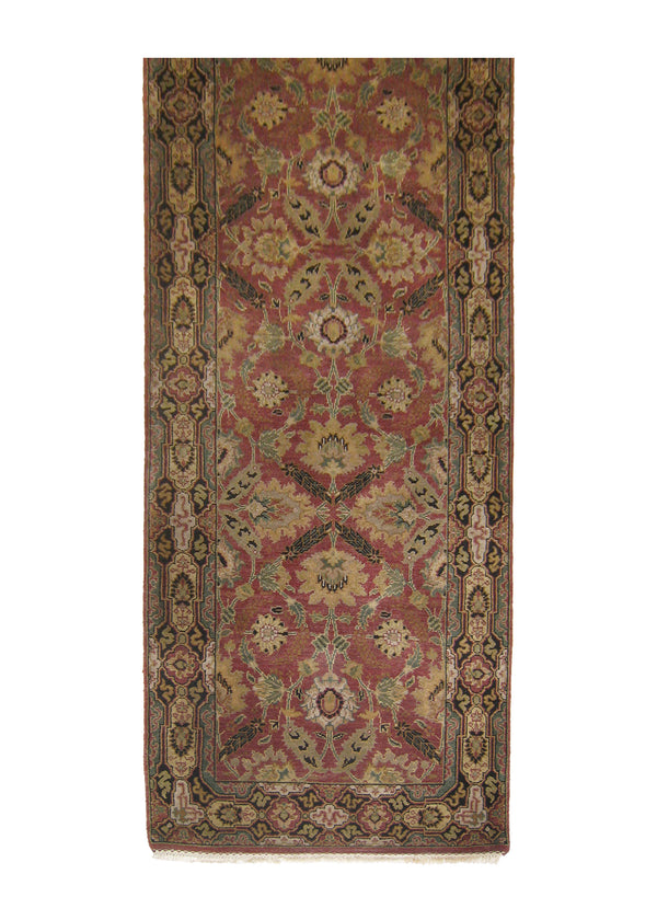 A26837 Oriental Rug Indian Handmade Runner Transitional 3'1'' x 10'2'' -3x10- Red Green Tea Washed Floral Design