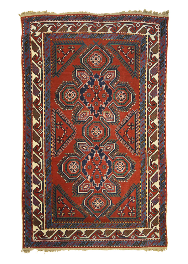 A27180 Oriental Rug Turkish Handmade Area Tribal Antique 3'9'' x 5'9'' -4x6- Red Geometric Design