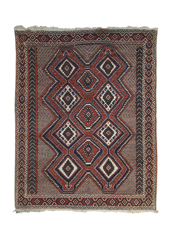 A27181 Persian Rug Afshar Handmade Area Tribal 3'4'' x 4'7'' -3x5- Red Blue Geometric Design