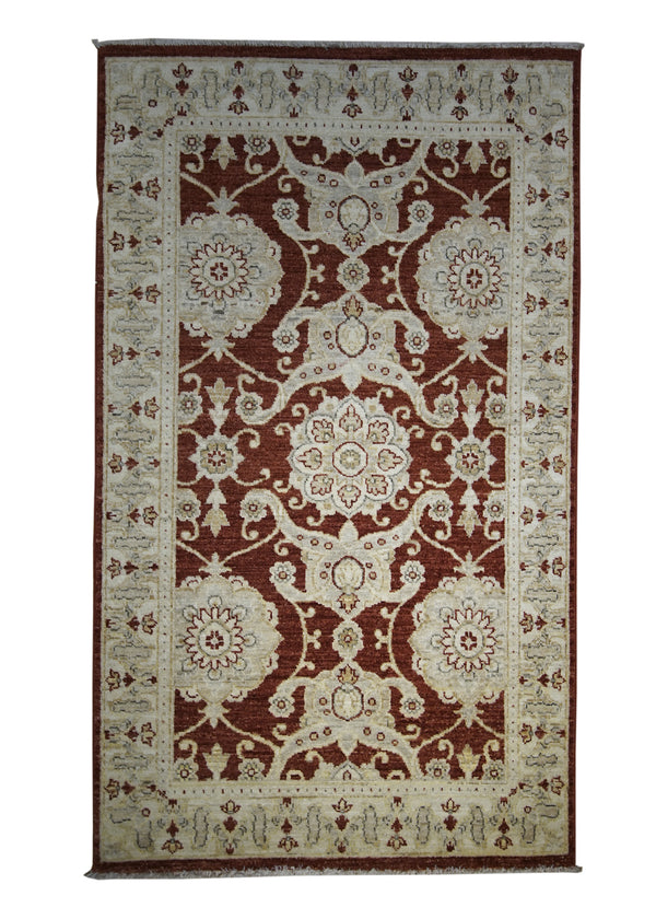 A27224 Oriental Rug Pakistani Handmade Area Transitional 3'0'' x 5'0'' -3x5- Red Whites Beige Antique Washed Oushak Floral Design