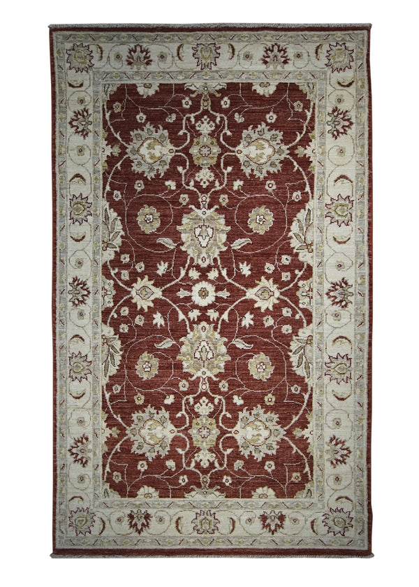 A27253 Oriental Rug Pakistani Handmade Area Transitional 3'7'' x 5'10'' -4x6- Red Whites Beige Antique Washed Oushak Floral Design