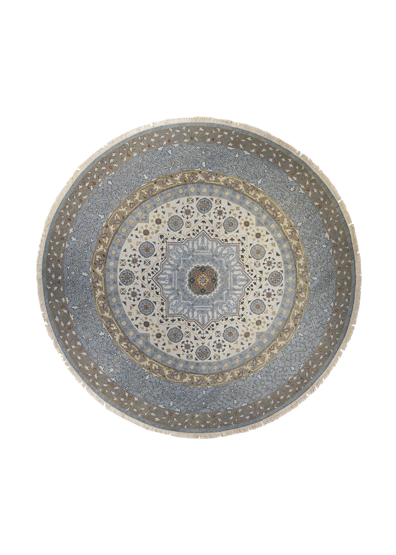 A27320 Oriental Rug Indian Handmade Round Transitional 8'0'' x 8'0'' -8x8- Blue Sumak Geometric Mamluk Design