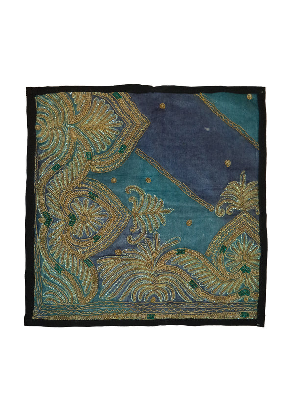 A28028 Oriental Rug Indian Handmade Pillow Transitional 1'2'' x 1'2'' -1x1- Blue Purple Yellow Gold Floral Design