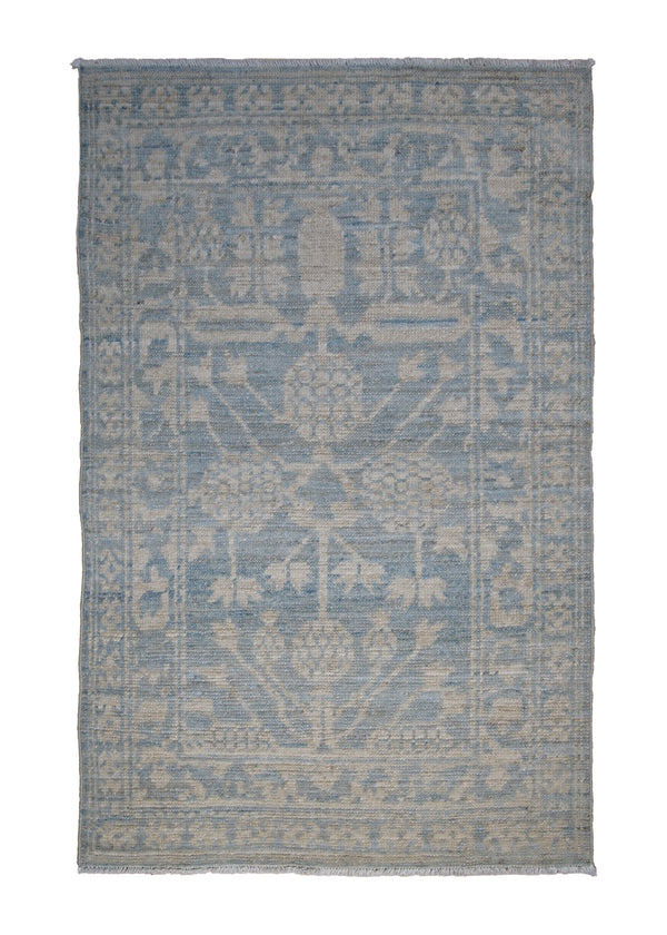 A29055 Oriental Rug Pakistani Handmade Area Transitional 2'0'' x 3'2'' -2x3- Blue Whites Beige Stone Wash Khotan Pomegranate Design