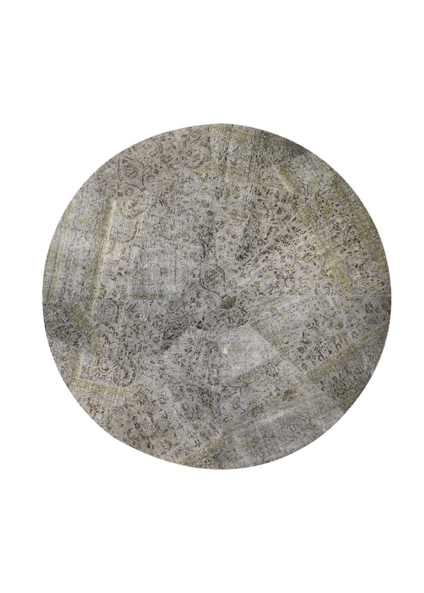A29593 Persian Rug Handmade Round Neutral Vintage 9'1'' x 9'1'' -9x9- Gray Patchwork Floral Design