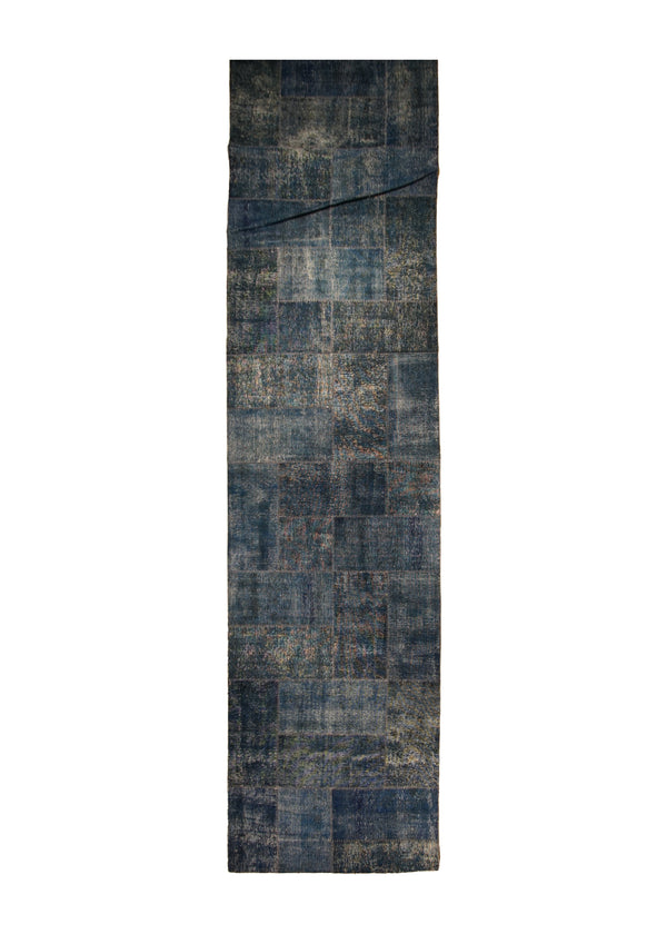A29625 Persian Rug Handmade Area Transitional Vintage 6'0'' x 30'0'' -6x30- Blue Patchwork Geometric Design