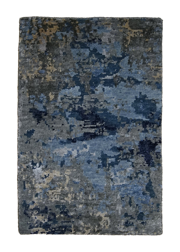 A29633 Oriental Rug Indian Handmade Area Modern 2'0'' x 3'0'' -2x3- Blue Gray Splatter Abstract Design