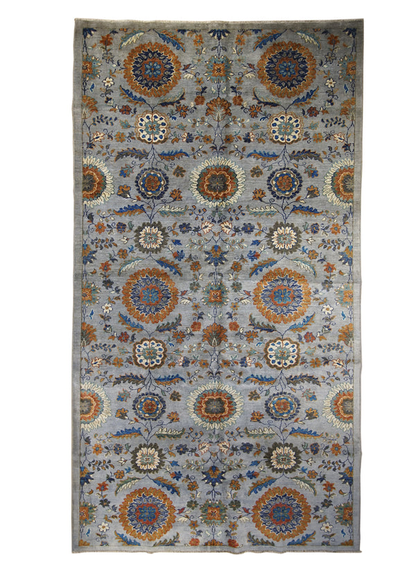 A30401 Oriental Rug Pakistani Handmade Area Transitional 5'2'' x 9'8'' -5x10- Gray Orange Suzani Floral Design