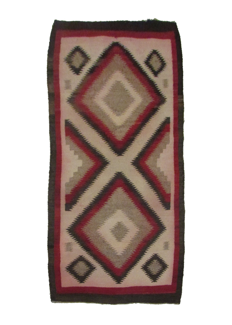 A30425 Native American Rug Navajo Handmade Area Tribal 2'5'' x 4'9'' -2x5- Whites Beige Red Brown Geometric Design