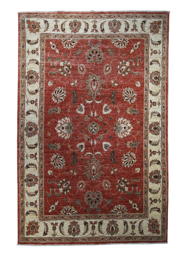 A30469 Oriental Rug Pakistani Handmade Area Transitional 5'9'' x 8'3'' -6x8- Red Whites Beige Antique Washed Oushak Floral Design
