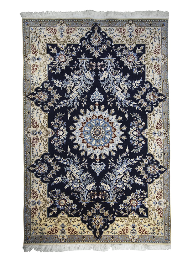 A30480 Persian Rug Nain Handmade Area Traditional 3'3'' x 5'5'' -3x5- Blue Whites Beige Floral Design
