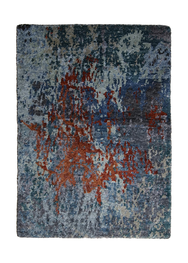 A30627 Oriental Rug Indian Handmade Area Modern 2'0'' x 3'0'' -2x3- Blue Red Splatter Abstract Design
